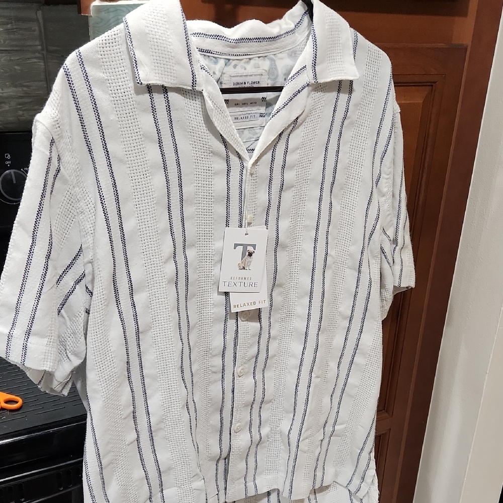 Denim & Flower White and Navy Striped Mens Shirt